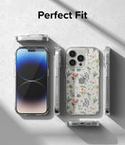 iPhone 14 Pro Max Case | Fusion Design - Clear phone case with floral pattern shown from multiple angles on gray background.