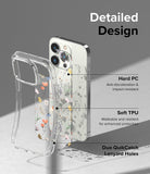 iPhone 14 Pro Max Case | Fusion Design - Clear floral phone case showing hard PC, soft TPU, and lanyard hole features.
