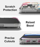 iPhone 14 Pro Max Case | Fusion Design - Close-ups of a clear phone case highlighting camera protection, raised screen bezels, and precise port cutouts.