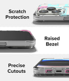 iPhone 14 Pro Max Case | Fusion Design - Three close-up views showing scratch protection, raised bezels, and precise port cutouts.