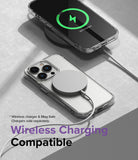 iPhone 14 Pro Max Case | Fusion Magnetic Matte - iPhone 14 Pro Max in a clear case charging wirelessly with a MagSafe puck.