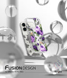 iPhone 14 Pro Max Case | Fusion Design - Clear phone case with purple roses and butterflies floating among glass orbs.