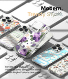 iPhone 14 Pro Max Case | Fusion Design - Clear phone cases with floral, butterfly, and graphic patterns on white devices.