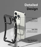 iPhone 14 Pro Max Case | Fusion-X - Exploded view of a phone case highlighting hard PC, soft TPU, and lanyard holes.