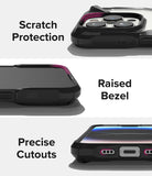 iPhone 14 Pro Max Case | Fusion-X - Close-ups of a black phone case highlighting camera protection, raised screen bezels, and precise port cutouts.