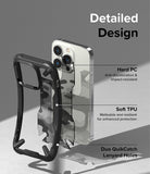 iPhone 14 Pro Max Case | Fusion-X - Exploded view of phone case showing hard PC, soft TPU, and lanyard hole features.