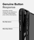 iPhone 14 Pro Max Case | Onyx Design - Close-up of phone case showing textured sides and metallic buttons with labels.