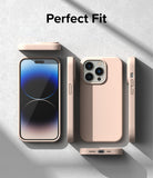 iPhone 14 Pro Max Case | Silicone - Exploded view of a light pink silicone phone case showing front, back, and sides.