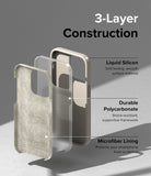 iPhone 14 Pro Max Case | Silicone - iPhone 14 Pro Max Case - Exploded view showing liquid silicone, polycarbonate, and microfiber lining layers.