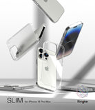 iPhone 14 Pro Max Case | Slim - Multiple clear phone cases floating around an iPhone 14 Pro Max against a white background.