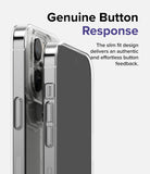 iPhone 14 Pro Case | Slim - Close-up of a clear phone case showing precise button cutouts and tactile design.