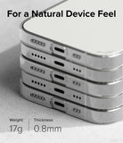 iPhone 14 Pro Max Case | Slim - Stack of three clear iPhone cases showing charging ports and speaker cutouts with 17g weight and 0.8mm thickness.