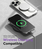 iPhone 14 Pro Case | Air - Clear phone case on an iPhone 14 Pro charging wirelessly with MagSafe and a charging pad.