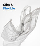 iPhone 14 Plus Case | Air - Clear glitter phone case wrapped in flowing white fabric with text Slim & Flexible.