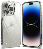 iPhone 14 Pro Case | Air - Clear glitter iPhone 14 Pro case shown from back and front with a sparkling finish.