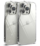 iPhone 14 Pro Max Case | Air - Two clear iPhone 14 Pro Max cases, one with glitter and one plain, showing back camera cutouts.