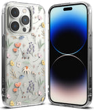 iPhone 14 Pro Case | Fusion Design - Clear phone case with delicate floral pattern and front view of iPhone 14 Pro.