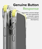 iPhone 14 Pro Case | Fusion Plus - Clear phone case with yellow accent buttons highlighting tactile button response.