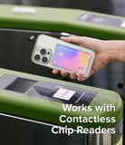 iPhone 14 Pro Case | Fusion Card - Hand holding phone with card in case over a contactless transit gate reader.