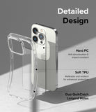 iPhone 14 Pro Case | Fusion - Clear phone case showing Hard PC, Soft TPU, and lanyard hole features on an iPhone 14 Pro.