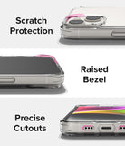 iPhone 14 Plus Case | Fusion - Close-ups of a clear phone case highlighting scratch protection, raised bezels, and precise cutouts.