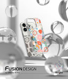 iPhone 14 Pro Case | Fusion Design - Clear phone case with colorful floral patterns floating among glass spheres.