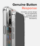 iPhone 14 Pro Case | Fusion Design - Close-up of a clear iPhone 14 Pro case highlighting precise, responsive side buttons.