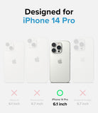 iPhone 14 Pro Case | Fusion Design - Comparison chart showing iPhone 14 Pro highlighted with a green checkmark among other models.