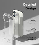 iPhone 14 Pro Case | Fusion Matte - Exploded view of phone case showing hard PC back, soft TPU frame, and lanyard holes.
