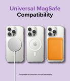 [Combo] iPhone 14 Pro | Folio Wallet Magnetic + Fusion Magnetic - iPhone 14 Pro | Folio Wallet Magnetic + Fusion Magnetic - Three iPhones in clear cases with a charger, ring, and wallet.
