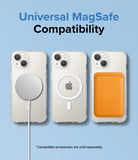 [Combo] iPhone 14 Plus | Folio Wallet Magnetic + Fusion Magnetic - Three iPhones in clear cases showing MagSafe charger, ring, and wallet attachment.