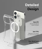 iPhone 14 Pro Case | Fusion Magnetic Matte - Exploded view of phone case showing hard PC back, soft TPU frame, and lanyard holes.