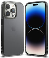 iPhone 14 Pro Max Case | Fusion Matte - Front and back views of a smartphone in a clear, matte-finish protective case.