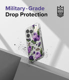 iPhone 14 Pro Case | Fusion Design - Clear phone case with purple roses and butterflies, featuring military-grade drop protection.