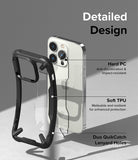 iPhone 14 Pro Case | Fusion-X - Diagram showing hard PC, soft TPU, and lanyard holes on a protective phone case.