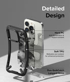 iPhone 14 Pro Case | Fusion-X - Exploded view of phone case showing hard PC, soft TPU, and lanyard hole features.