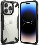 iPhone 14 Pro Max Case | Fusion-X - Front and back view of a clear iPhone 14 Pro Max with a rugged black bumper case.