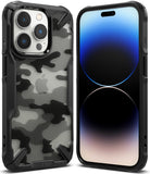 iPhone 14 Pro Max Case | Fusion-X - Black rugged case with camo back and front view of iPhone 14 Pro Max.