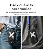 iPhone 14 Pro Max Case | Onyx Design - Two views of a black phone case with a white X graphic attached to neck straps.