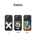 iPhone 14 Pro Max Case | Onyx Design - Three black phone cases featuring X, Graffiti, and Block graphic designs.