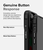 iPhone 14 Pro Case | Onyx Design - Close-up of phone case buttons with non-slip texture and metallic button accents.