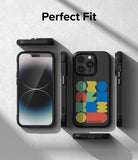 iPhone 14 Pro Max Case | Onyx Design - Black phone case with colorful geometric shapes shown from multiple angles.
