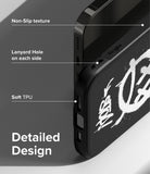 iPhone 14 Pro Max Case | Onyx Design - Close-up of black phone case highlighting non-slip texture, lanyard holes, and soft TPU.