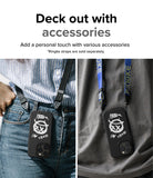 iPhone 14 Pro Max Case | Onyx Design - Two views of an iPhone 14 Pro Max case with a graffiti-style design worn on neck straps.