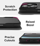 iPhone 14 Pro Max Case | Onyx Design - Three close-up views showing raised bezels, camera protection, and precise port cutouts.