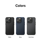 iPhone 14 Pro Case | Onyx - Three iPhone 14 Pro cases in black, navy, and dark gray arranged side-by-side against a white background.