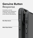 iPhone 14 Pro Case | Onyx - Close-up of black phone case highlighting textured sides and metallic buttons with descriptive text.