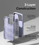 iPhone 14 Pro Case | Silicone - Exploded view showing liquid silicone, polycarbonate, and microfiber lining layers.