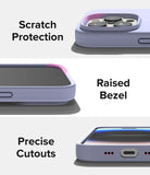 iPhone 14 Pro Case | Silicone - Lavender case showing camera protection, raised screen bezel, and precise port cutouts.