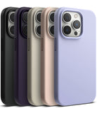 iPhone 14 Pro Max Case | Silicone - Five iPhone 14 Pro Max silicone cases in black, purple, beige, pink, and lilac.